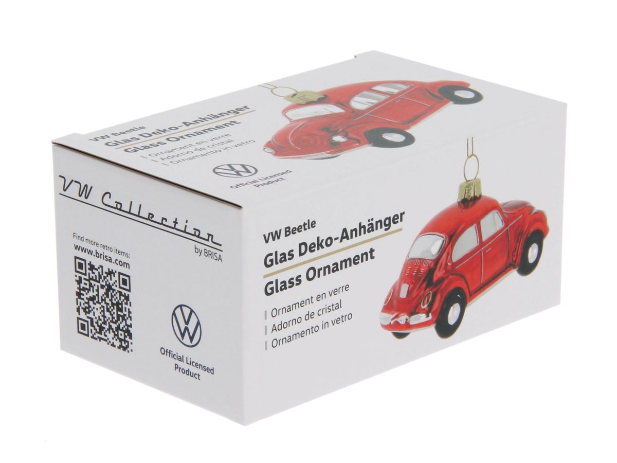 Volkswagen VW Beetle Glass Decoration / Christmas Ornament in Gift Box - Red