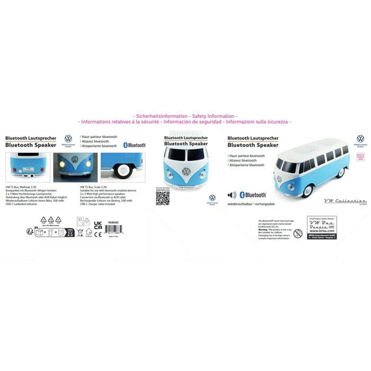 Volkswagen VW T1 Bus Bluetooth Speaker in Gift Box - Blue
