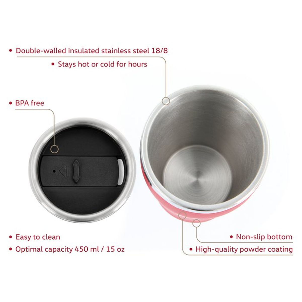 Volkswagen VW Stainless Steel Insulated Tumbler, double-walled, 450ml in Gift Box - Logo/Red