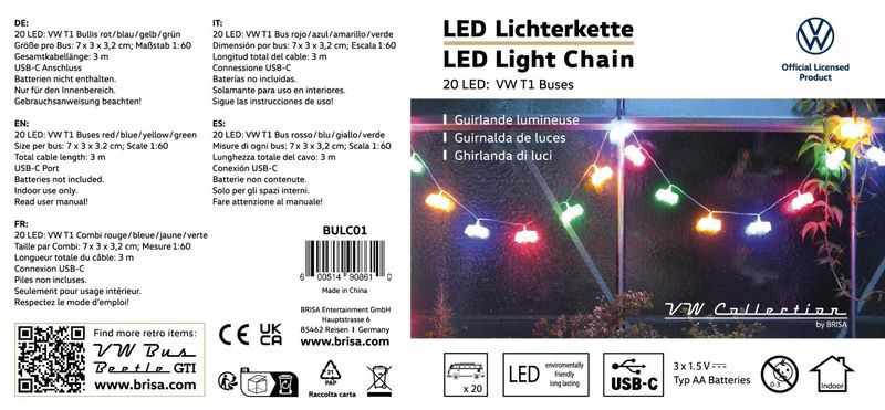 VW T1 Buss 3D lysslynge 3 m, 20 x LED (USB-C)